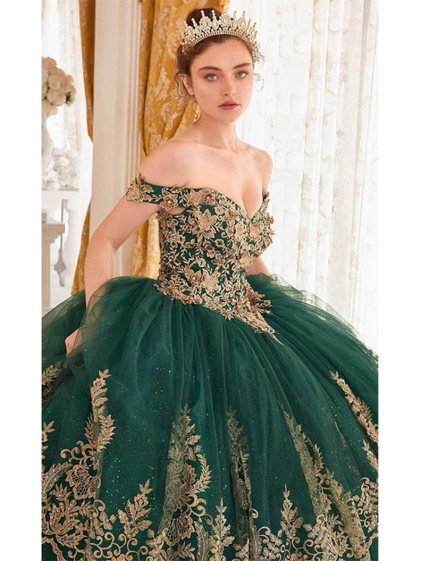 [OiendAni]  Court Princess One-word Shoulder Luxury Evening Dress Art Exam Host Bar Mitzvah Dress