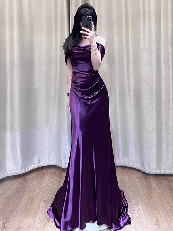 Purple Morning Robe Toasting Suit Bridal Wedding Engagement Tube Top One-word Shoulder  Evening Dress Women's High-end Light Luxury Niche