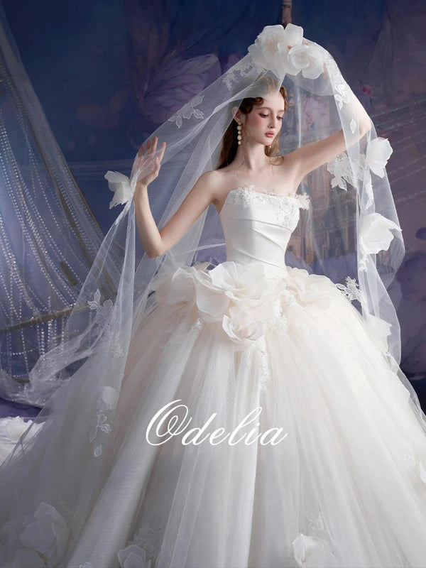 OdeliaExquisite new wedding dress bridal  door yarn Mori flower main yarn advanced texture trailing