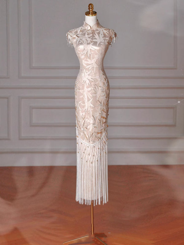 Cheongsam Toasting Suit High Sense 2025 New Stand-up Collar Small Bride Chinese Heavy Industry Engagement Dinner Dress Women