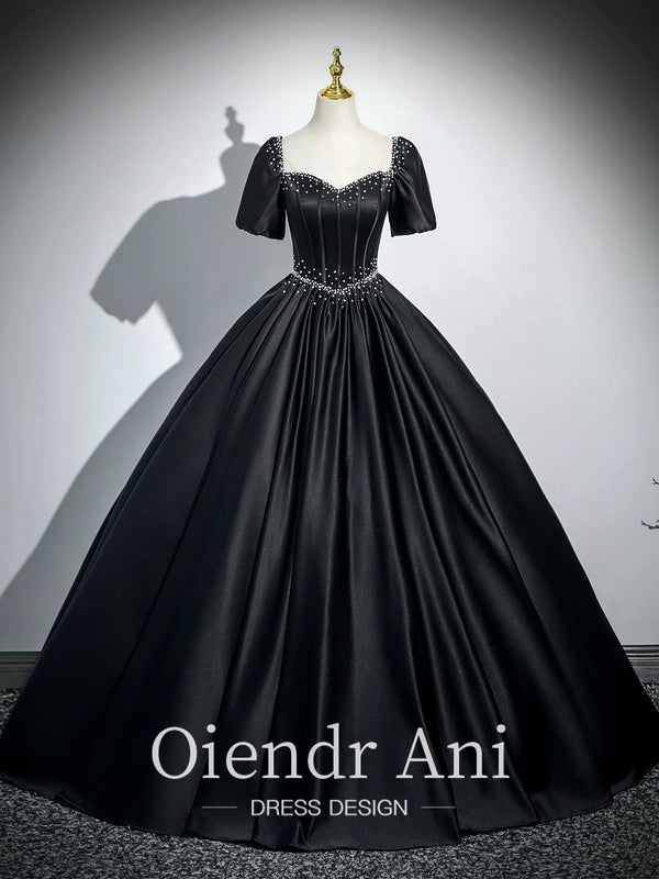 OiendrAni Vocal Art Exam Black Satin Dress Ladies Graduation Birthday Host Bar Mitzvah Evening Dress