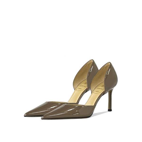 Leather high heels women's new spring and autumn hollow sexy patent leather versatile thin heel pointed women's single shoes in popular