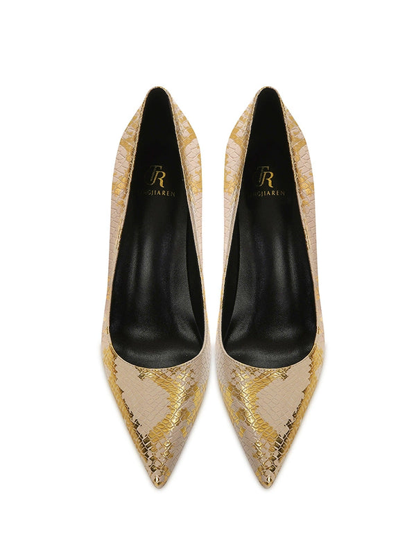 Snake pattern high heels women's stiletto  fashion  new sexy shallow mouth pointed temperament niche versatile single shoes