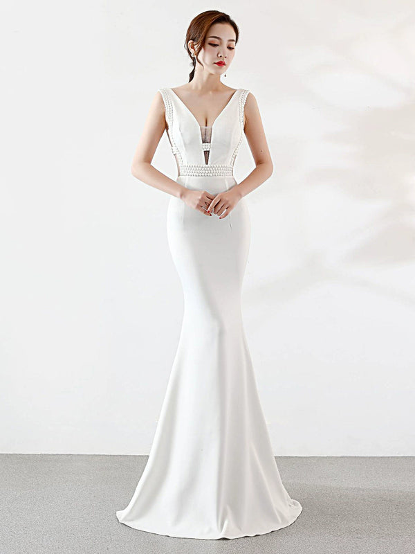 High-end wedding party banquet evening dress female sexy temperament light luxury socialite fishtail long host dress