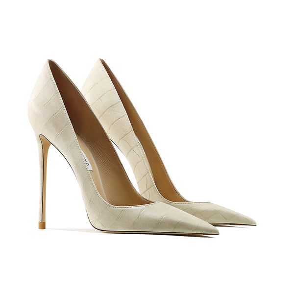 Leather high heels women's  new thin heel pointed nude stone pattern sexy temperament celebrity professional single shoes
