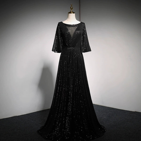 Black Evening Dress Femininity Skinny Sequin Dress Annual Meeting Banquet Host Elegant Long Dress Performance Dress Piano