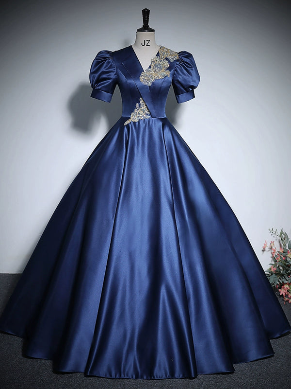 Evening dress, women's blue performance suit, high-end atmosphere, high-end texture, satin host, bel canto solo vocal art test