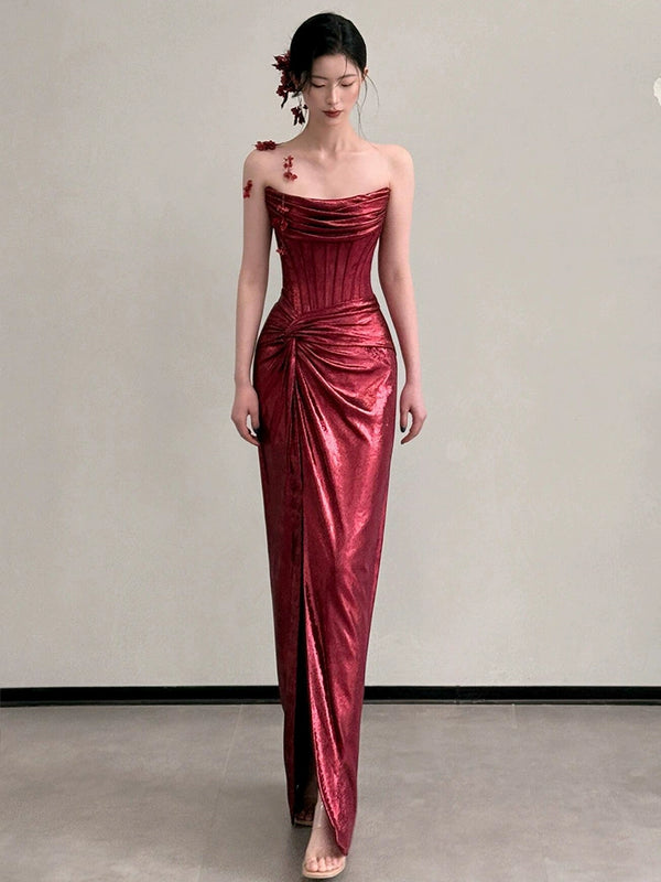 evening dress, female red high-end sense, fish tail, waist, go out of the cabinet, banquet, return door, engagement, toast, bride wedding
