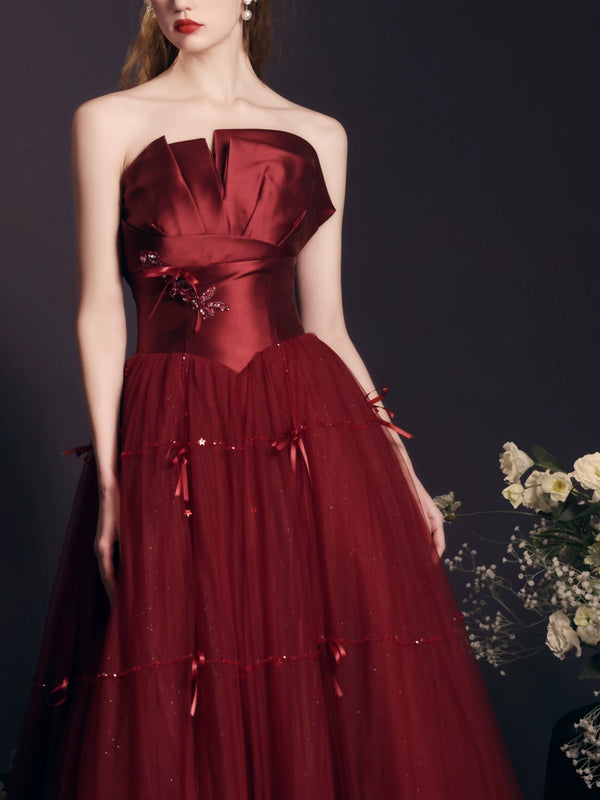 Toast clothes Spring  new bridal wedding temperament engagement dress red long dress heavy industry tube top women's small