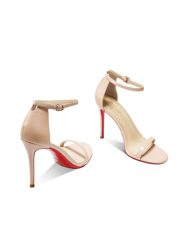 One-word sandals women's stiletto  summer new Internet celebrity versatile open-toed sexy red background nude high-heeled sandals