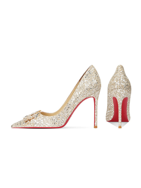 wedding shoes women's  spring and summer new crystal sequins fashion rhinestone buckle high heels main wedding bride shoes