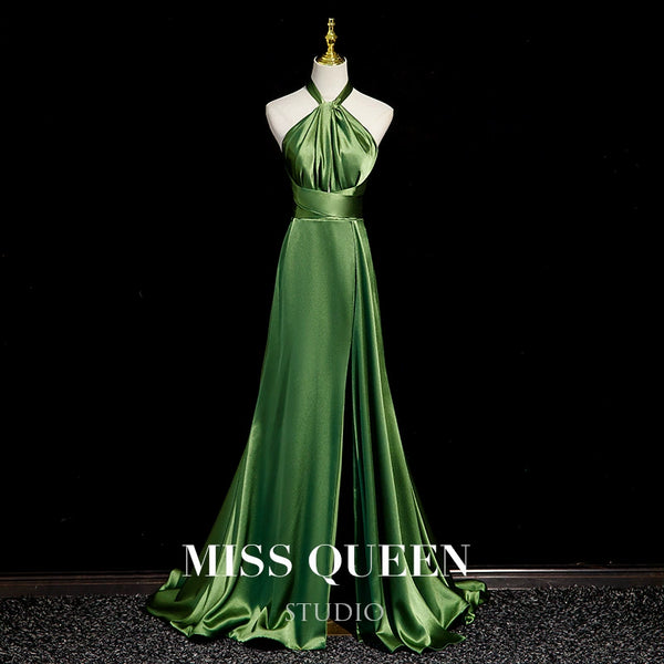 Evening dress skirt high-end light luxury niche high-end atmosphere simple temperament green host dress female light dress female