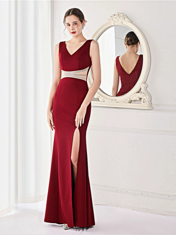 Light luxury heavy industry bright hot diamond fishtail banquet dress female noble annual meeting host car model party evening dress