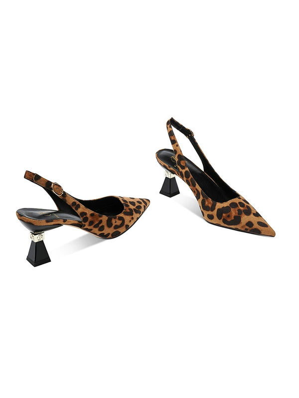 spring and autumn new leopard print pointed high heels women's wine glass heel niche design sense word bag head sandals