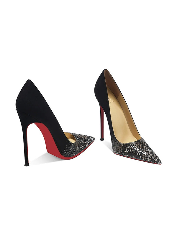 fashion new gradual change snake pattern high heels women's thin heel  shallow mouth sexy red background temperament pointed single shoes