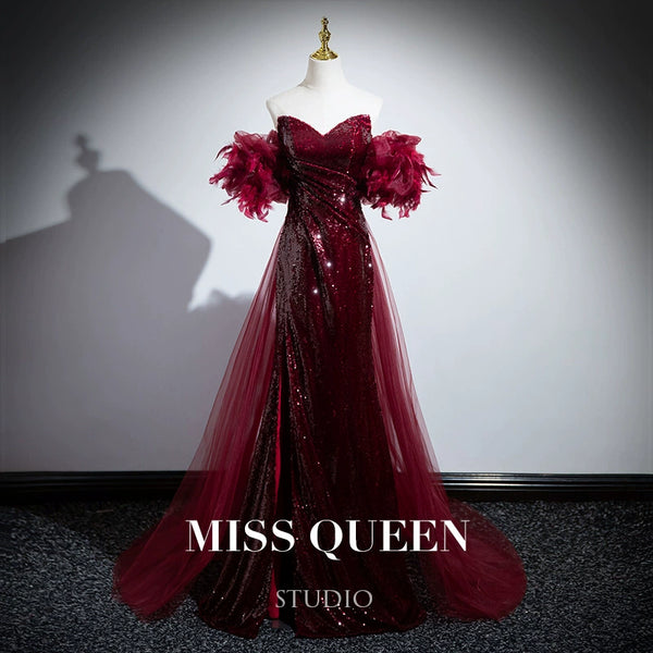 Toast clothes bride  new light luxury morning gown engagement wedding red dress fishtail sequined evening dress women