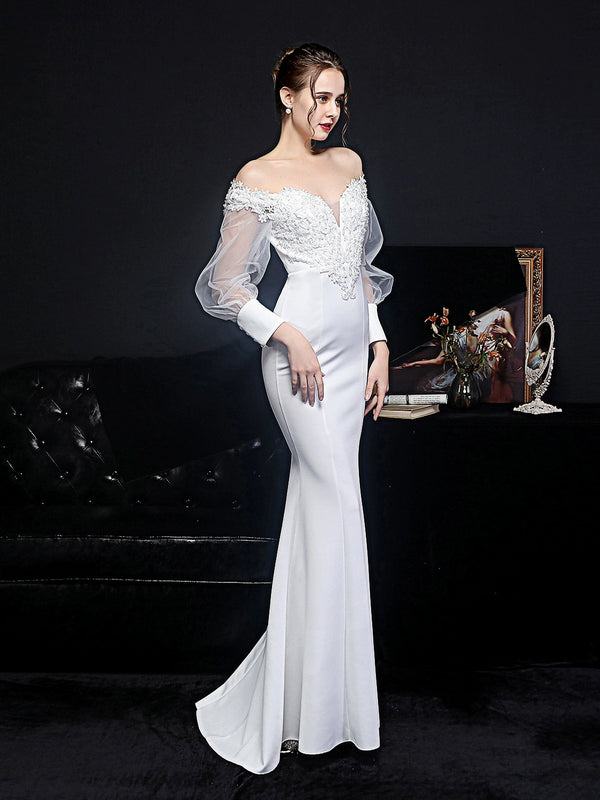 Evening dress female niche design fishtail trailing dress wedding date annual meeting host model long dress