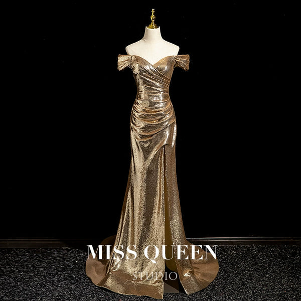 Toast clothes  new bride gold sequined fishtail simple and generous dress skirt banquet femininity evening dress