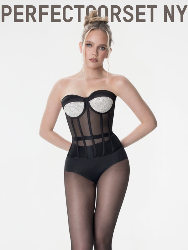 Temptation  Waist See-through Diamond Fishbone Bra Dress