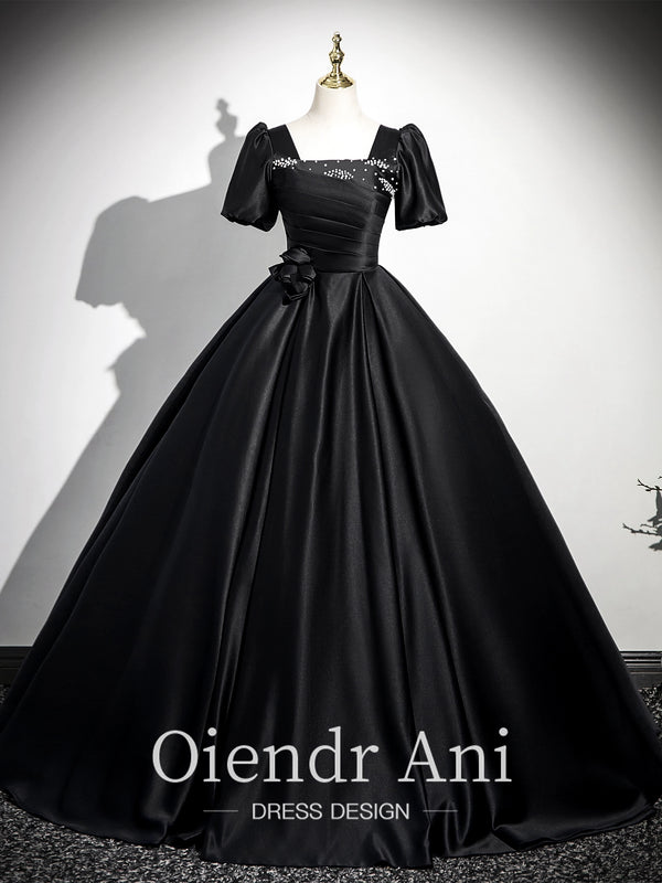 OiendAni Vocal Art Exam Bel Canto Satin Dress Ladies Annual Meeting Host Stage Performance Black Evening Dress