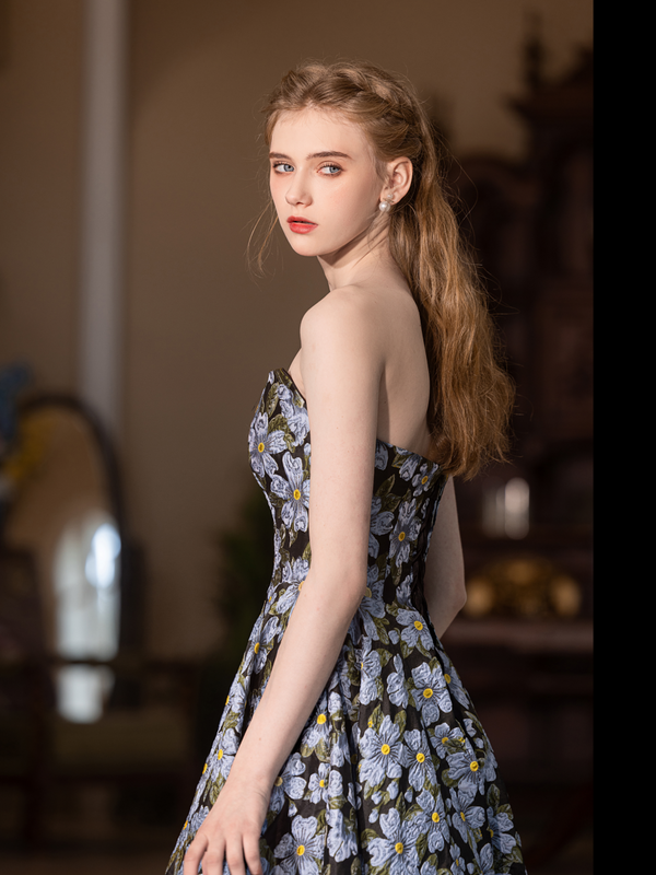 Evening dress  spring new high-end light luxury satin toast dress host retro jacquard  princess dress