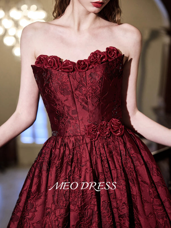 Tub top toast bride wedding engagement print satin flower fairy temperament design sense high-end burgundy evening dress