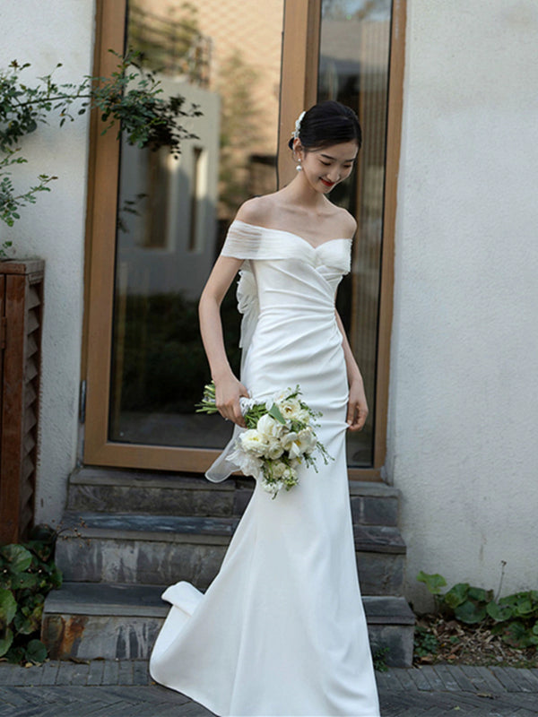 2025 New Spring Satin Light Wedding Dress Outdoor Wedding Dress Fish Tail Premium Texture Bridal Welcome Dress