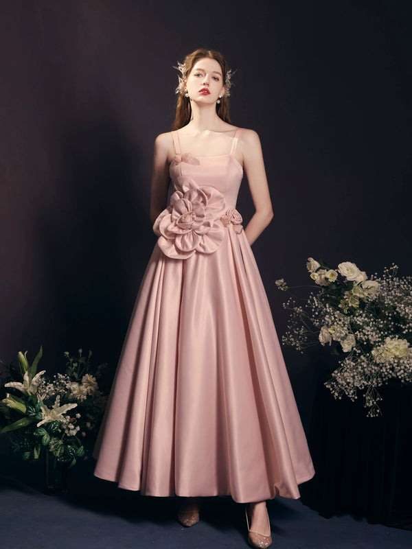 Pink Bridesmaid Dress  Spring Bridal Wedding Banquet Temperament Engagement Back Door Satin Princess Style Girl