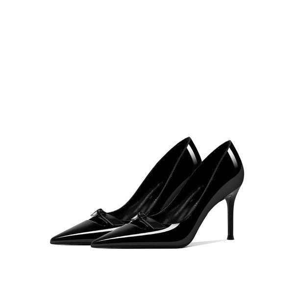 Black patent leather socialite royal sister with skirt  summer new  temperament pointed stiletto high heels women