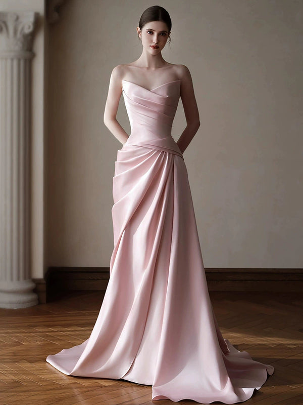 evening dress women's design sense high-end pink tube top fishtail dress birthday party bride engagement toast