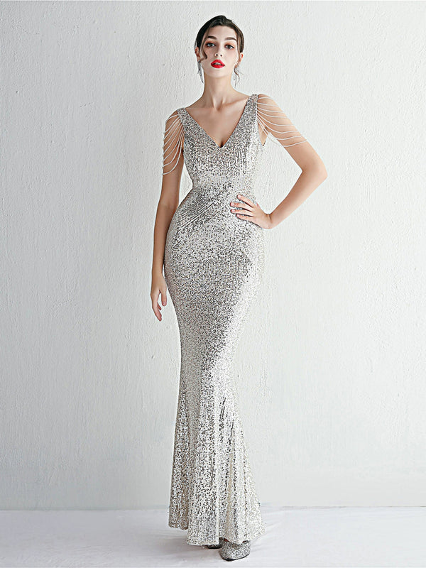 new long dress femininity Muse Fan banquet bright slim noble elegant cool evening dress