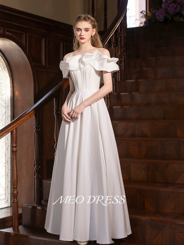 White satin morning gown  shoulder  new retro temperament thin certificate engagement wedding evening dress