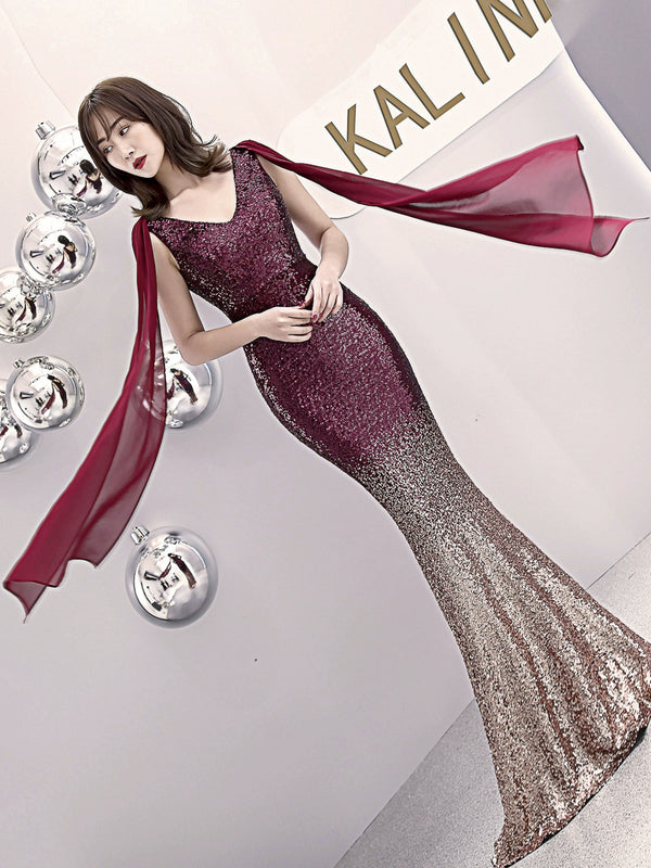 Evening dress female noble temperament elegant banquet host performance sexy slim sequins long fishtail dress