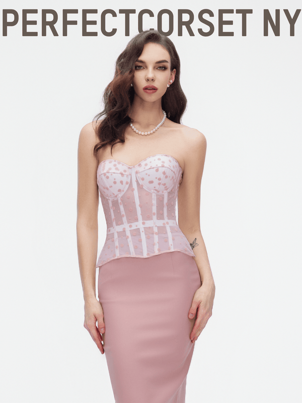 Marie Temperament Premium  Corset Corset Pink Mesh Polka Dot