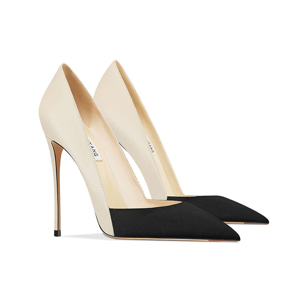 High heels women's  summer new thin heel matte splicing apricot leather  design sense niche temperament single shoes
