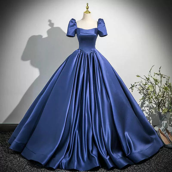 Vocal art test dress blue satin dress female senior sense host stage bar mitzvah evening dress tutu skirt