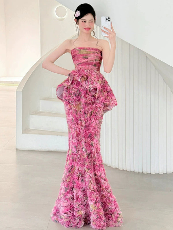 Bridal toast dress dressing gown birthday party sweet flower engagement wedding  tube top evening dress women's high sense