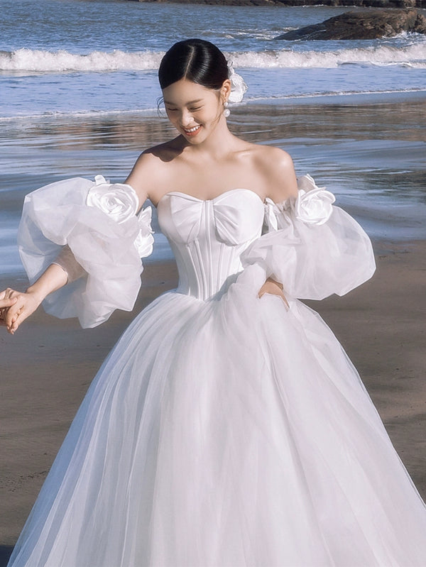 2025 new super fairy  travel photography light wedding dress seaside location bride wedding main wedding dress trailing out dress spring