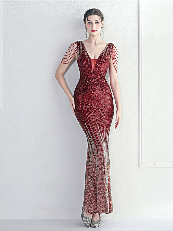 Temperament light luxury evening dress female award etiquette lady car model exhibition host dinner long fishtail dress