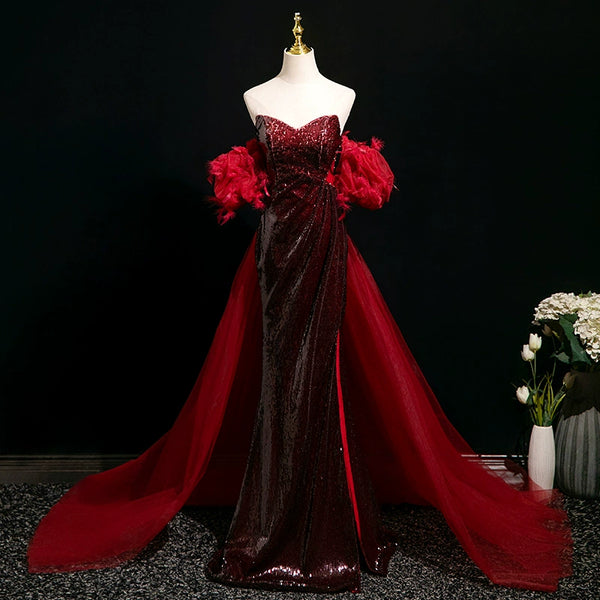 Tub top toast bride senior  new fishtail dress burgundy wedding evening dress host