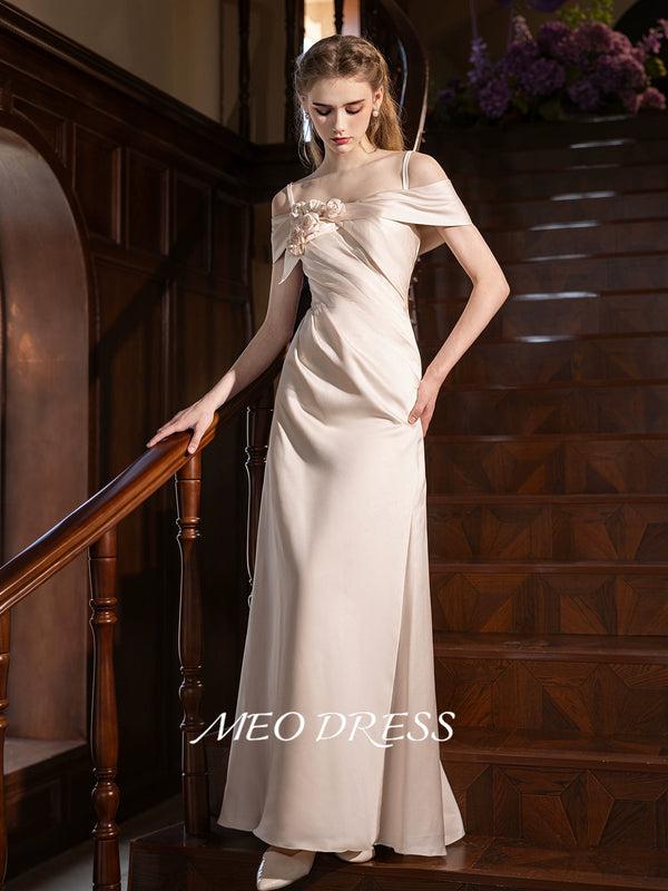 Champagne morning gown bride wedding engagement certificate art test performance banquet high-end light luxury flower temperament evening dress women