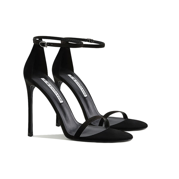 Leather black one-word buckle high heels women's summer popular new sexy stiletto  fashion sandals