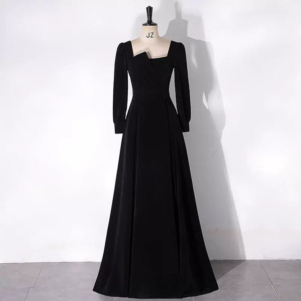 Long black evening dress high-end temperament celebrity art test bar mitzvah piano performance conductor host dress