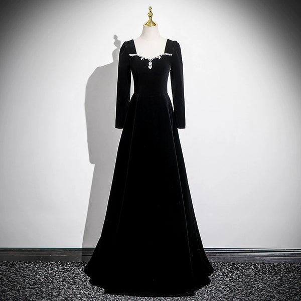 Evening dress female  new black long host performance art test piano performance dress annual meeting dress