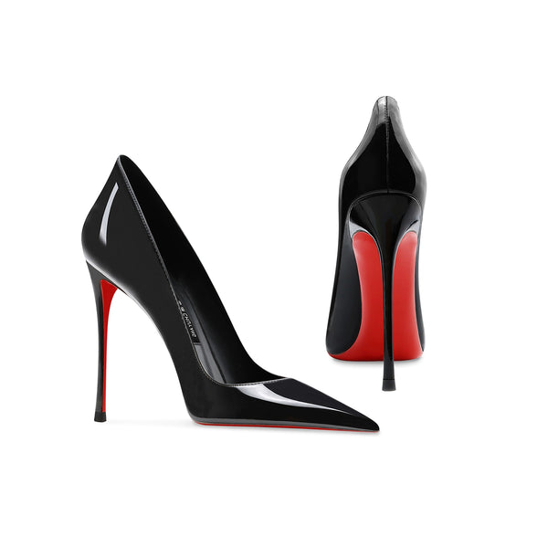 Black red-soled high-heeled shoes, women's patent leather pointed head, shallow mouth, thin heel, comfortable and heightened temperament, royal sister night show sexy single shoes