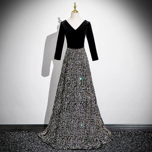 Evening dress women  new banquet dress dress performance chorus presiding dress long conductor sequined dress