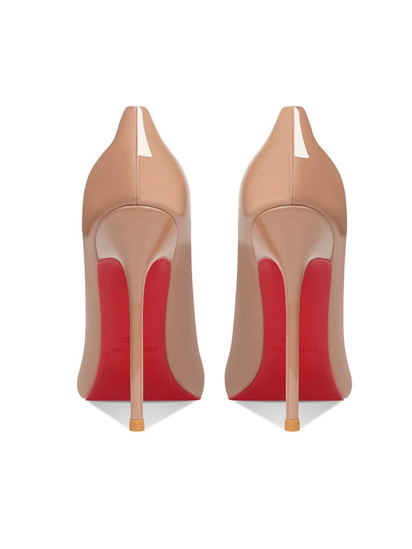 Spring and summer  new fashion red sole nude high heels women's thin heels pointed patent leather high-end temperament single shoes