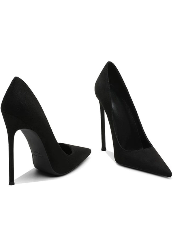 Black high heels women's stiletto  autumn and winter new fashion light mouth suede soft and comfortable professional temperament single shoes