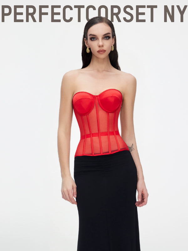 Secret Form Bra Red Premium  Girdle Fishbone Mesh Bra PerfectCorsetNY