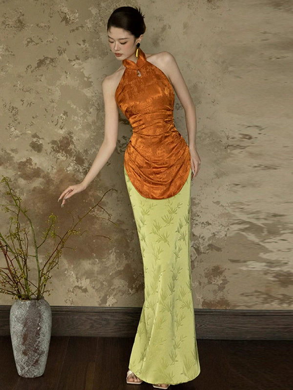 New Chinese neck cheongsam morning robe femininity high sense niche bridal wedding toast wedding dress